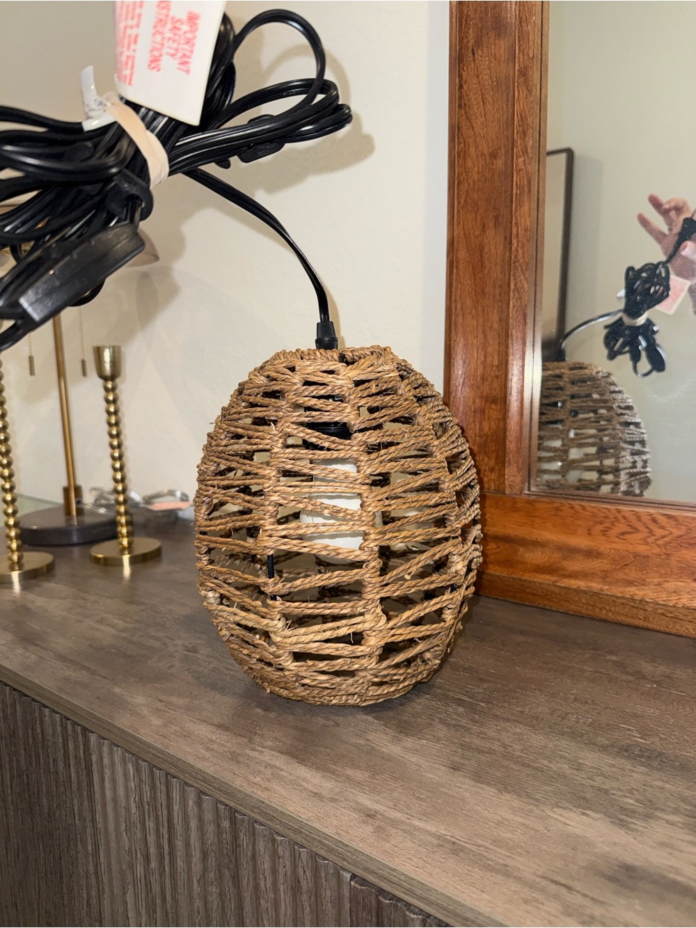 Woven Rattan Table Lamp - Natural Brown